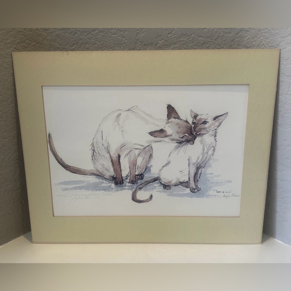 Siamese Cat Signed Print From the 70s by artist Joyce Stone “Turn-A-Bout”16”x20